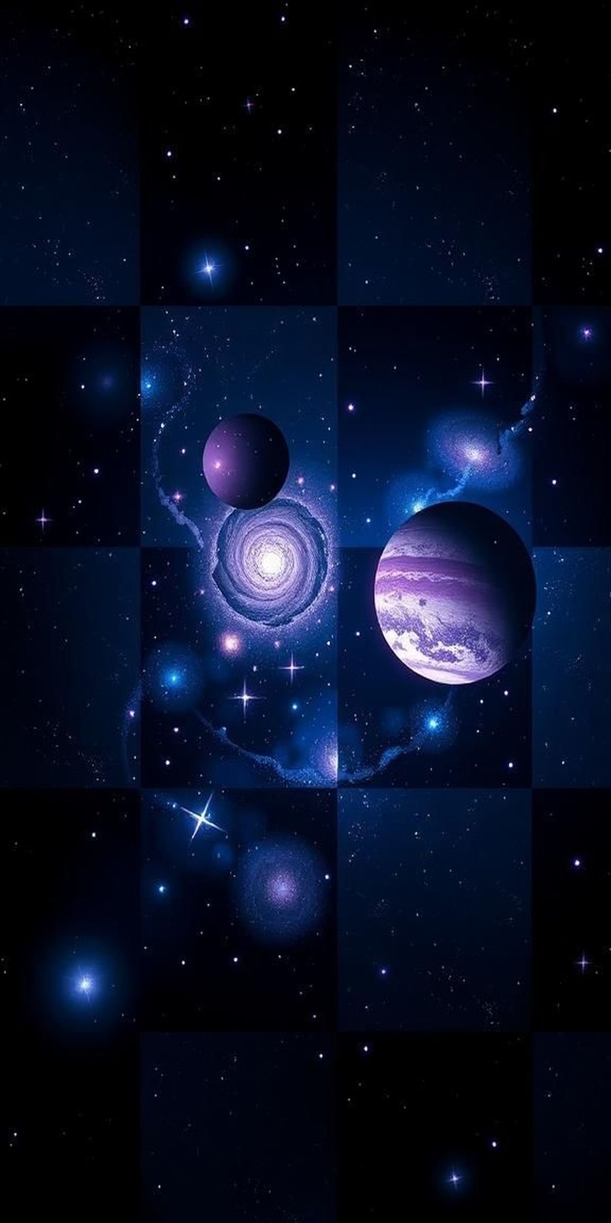 Starlit Galaxy Checkerboard With Nebula Clouds