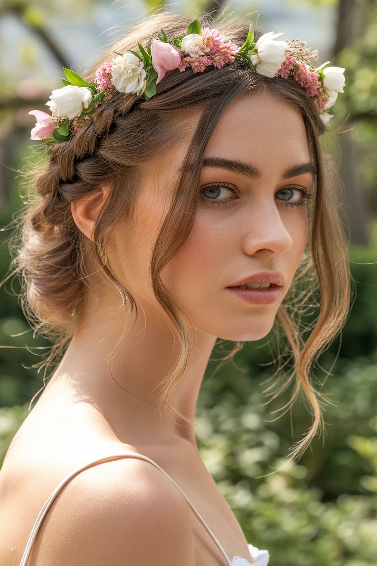 Romantic Loose Waves With Flower Crown
