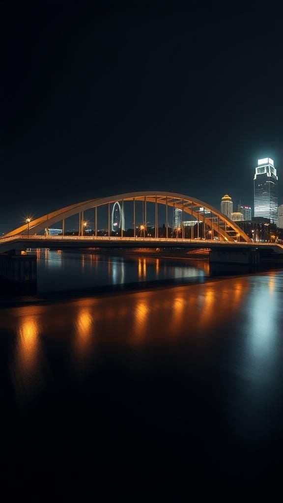 Arched Bridge Lights Painting The Black River