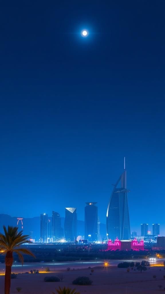 Desert Metropolis Under A Crystal-Clear Midnight Sky