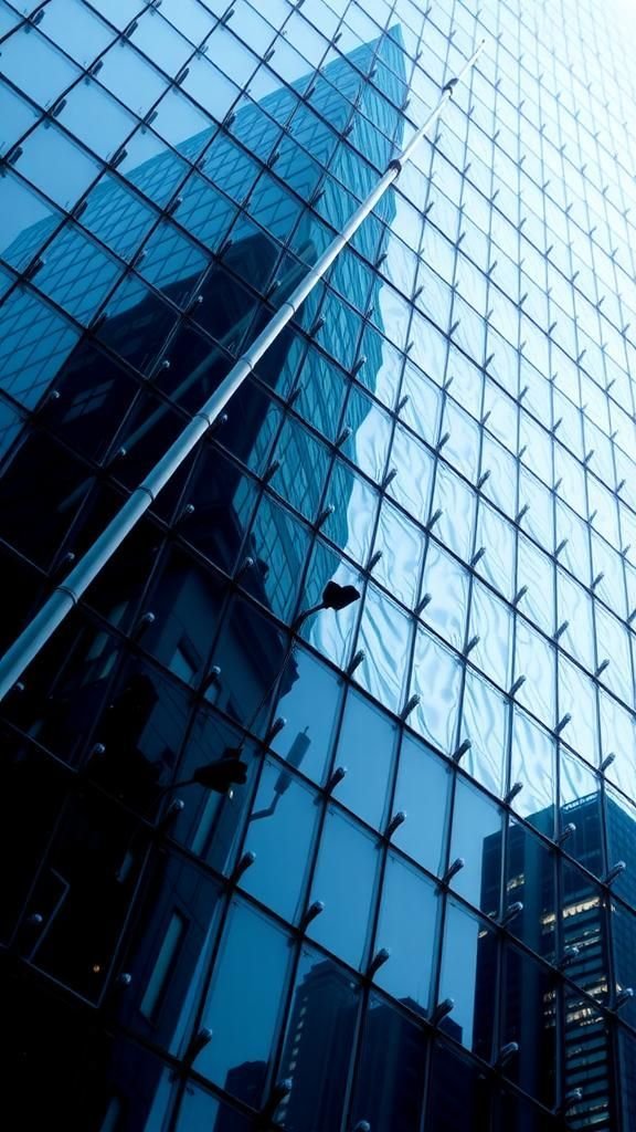 Mirrored Towers In A Facade Of Liquid Glass