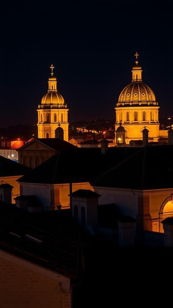 Old-World Domes Gleaming Above Cobblestone Quarters