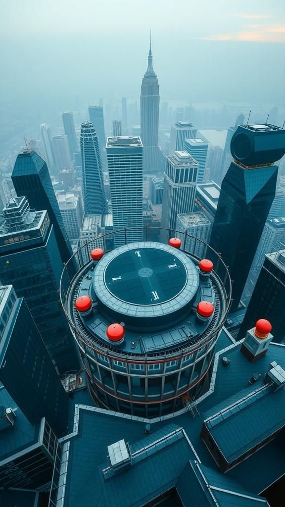 Rooftop Helipad Beacons Over Glass And Steel