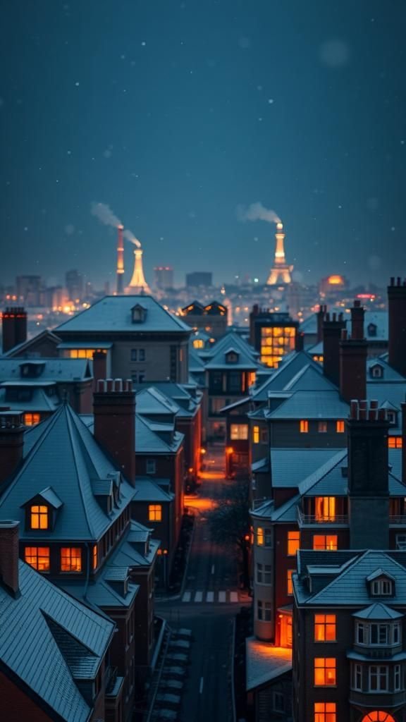 Snow-Dusted Rooftops And Warm Golden Windows