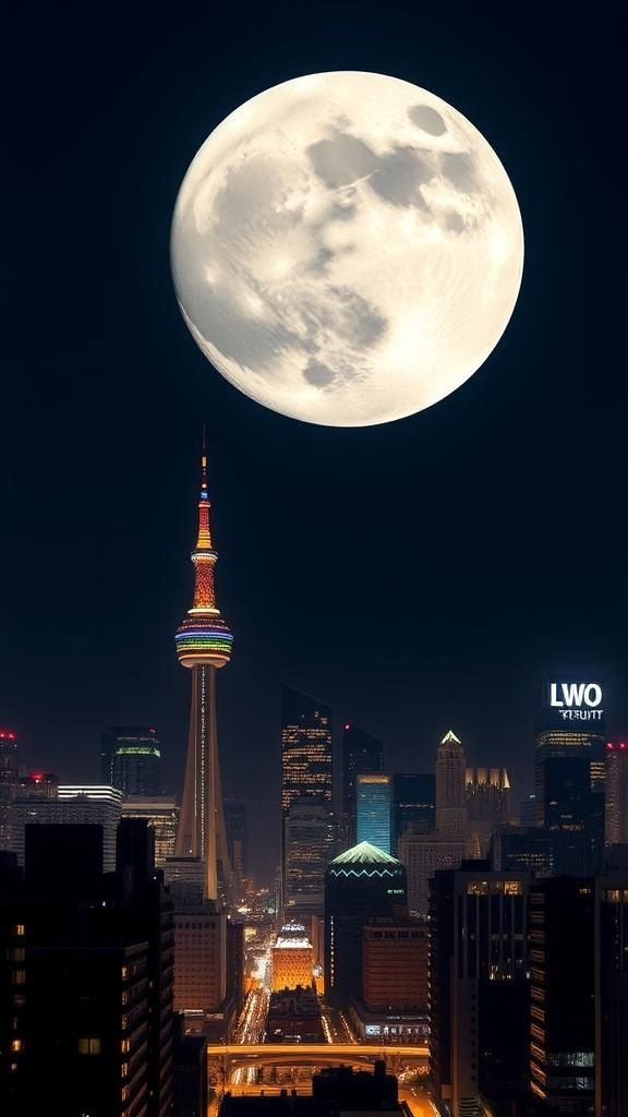 Supermoon Rising Above A Sleeping Megacity