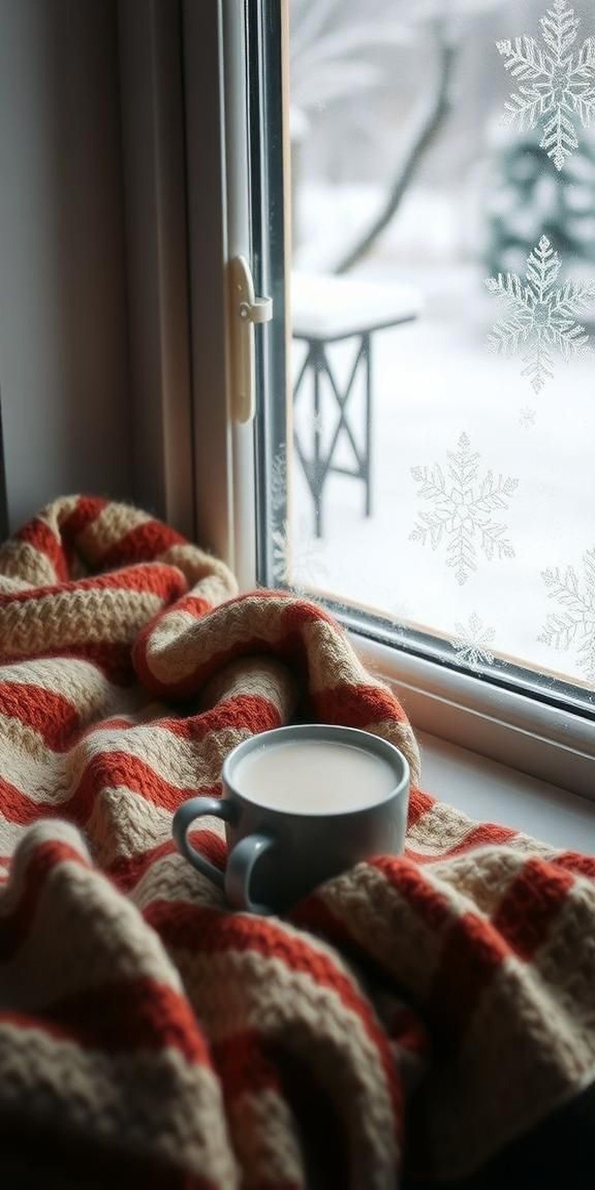 Cozy Blanket And Hot Cocoa By Frosted Window