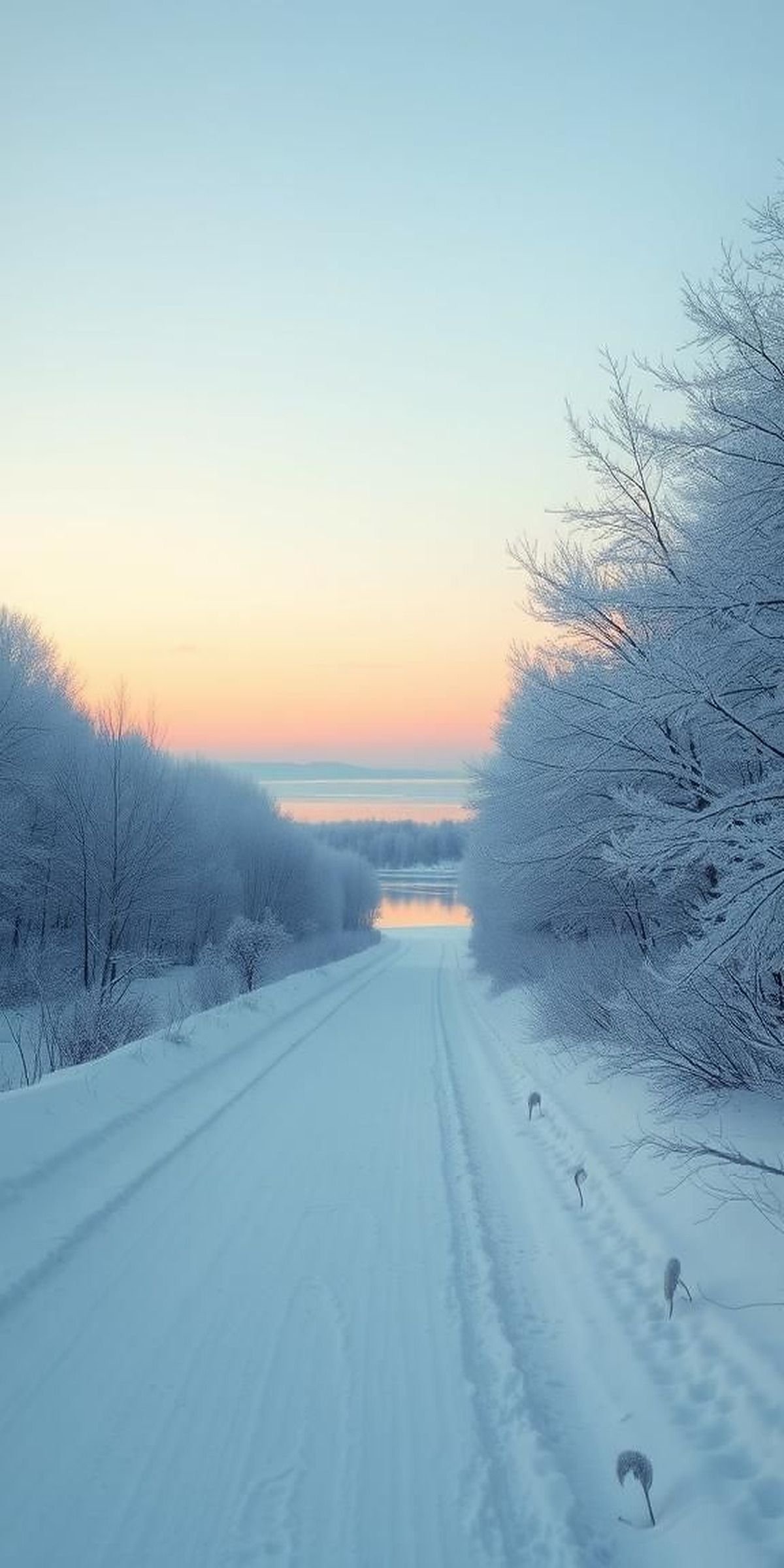 Snowy Path Leading To A Frozen Lake