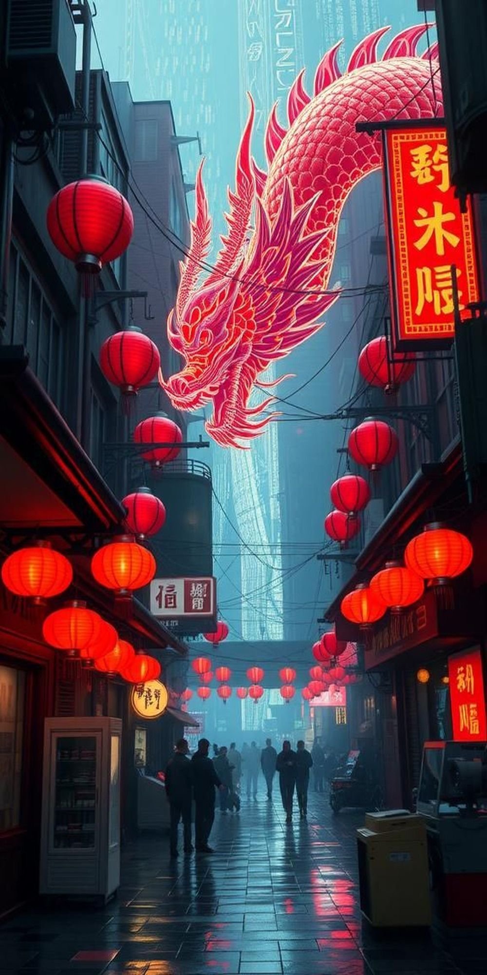 Crimson District Guarded By A Dragon Hologram