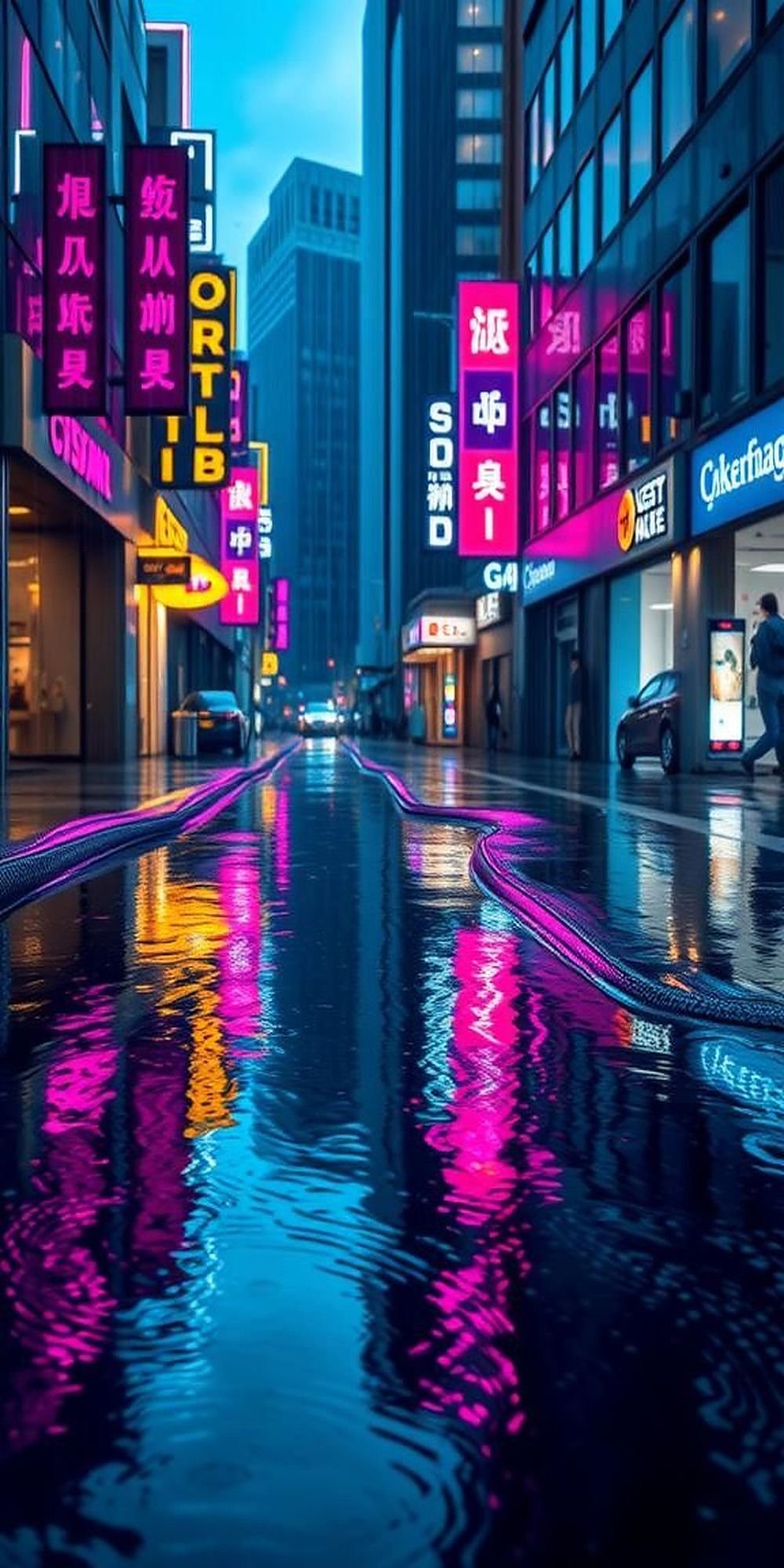 Mirror Streets With Neon Reflections After Rain