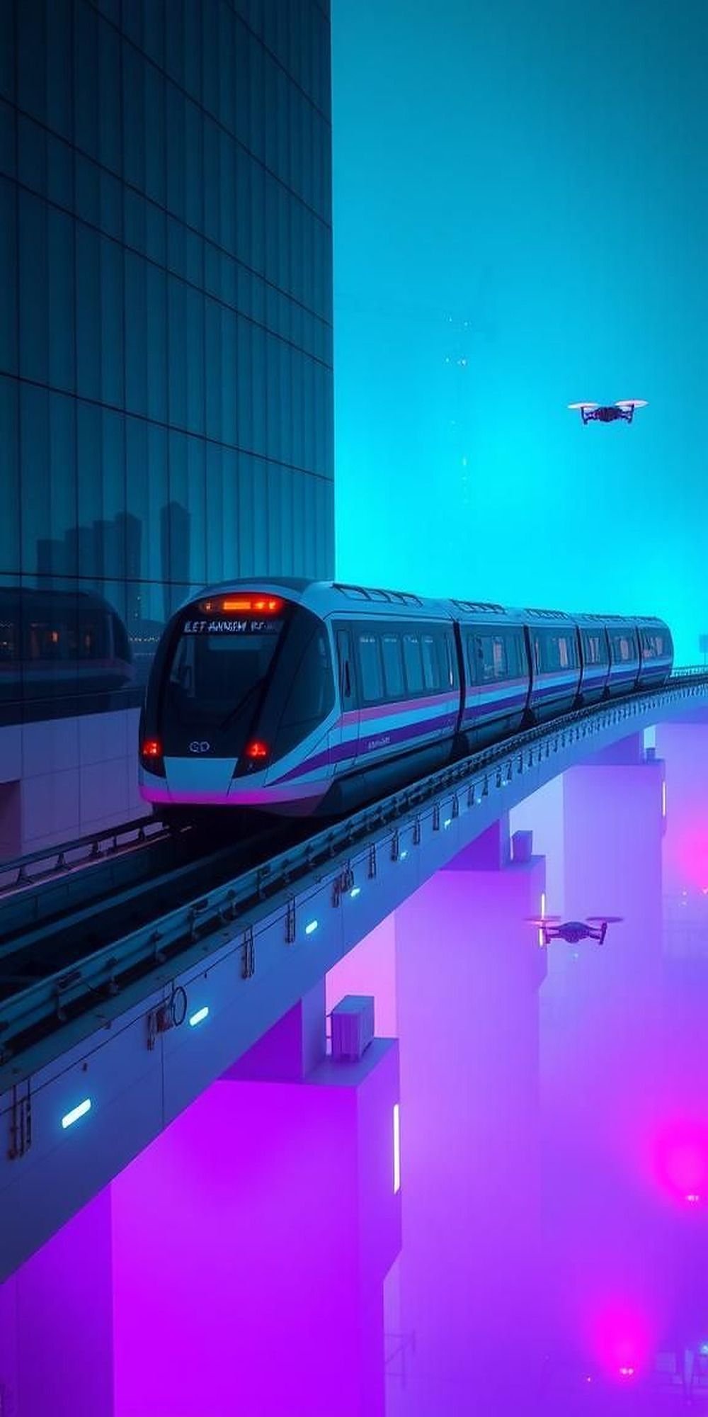 Quantum Rail Cutting Through The Turquoise Smog