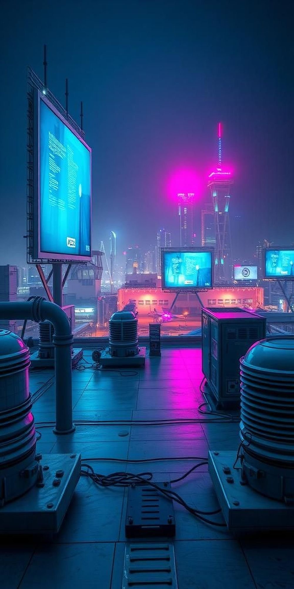 Rooftop Holo-Billboards Framing The Electric Skyline