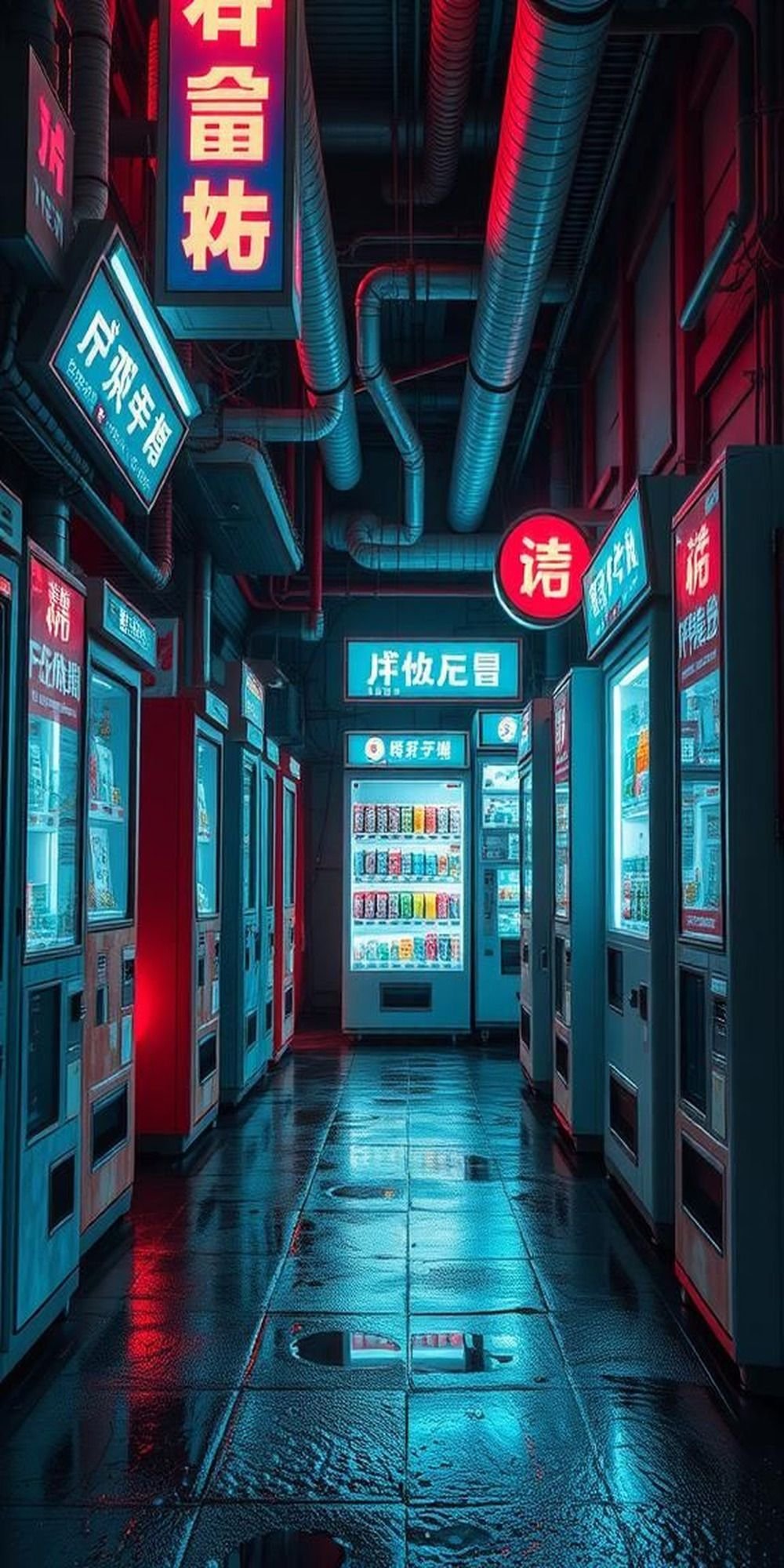Vending Alley Glowing With Kanji And Static