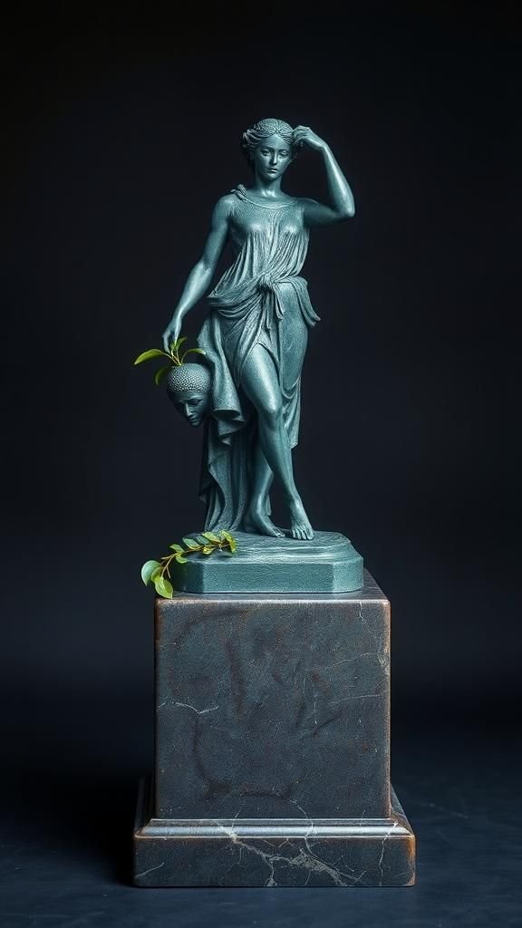 Oxidized Bronze Statue And Patina Plinth