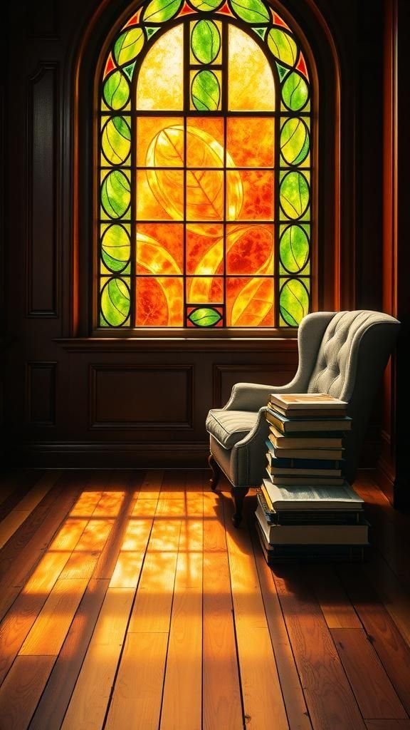 Stained Glass Glow Over a Reading Nook