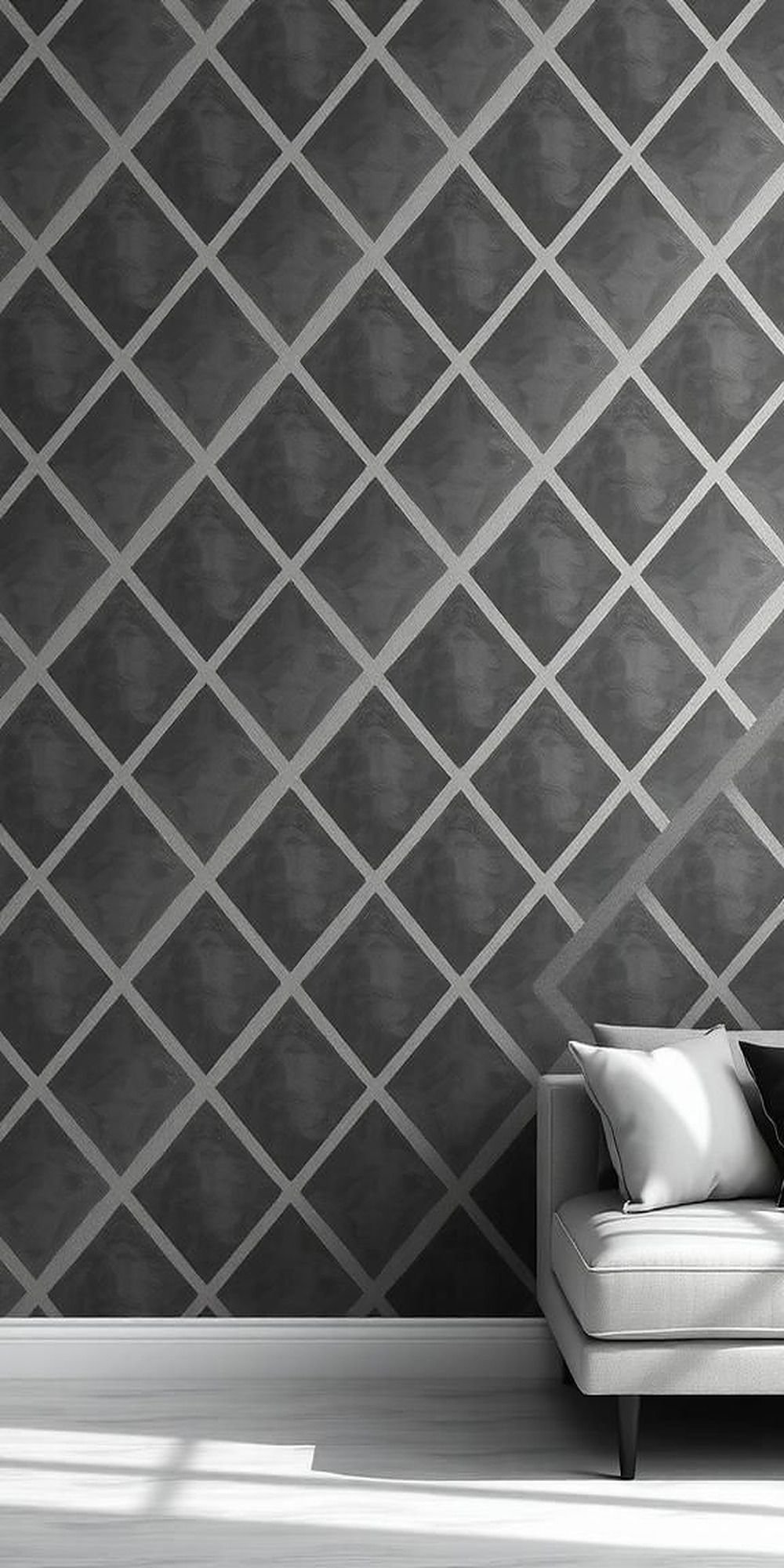 Diamond-Motif Wallpaper With Matte And Glossy Contrast