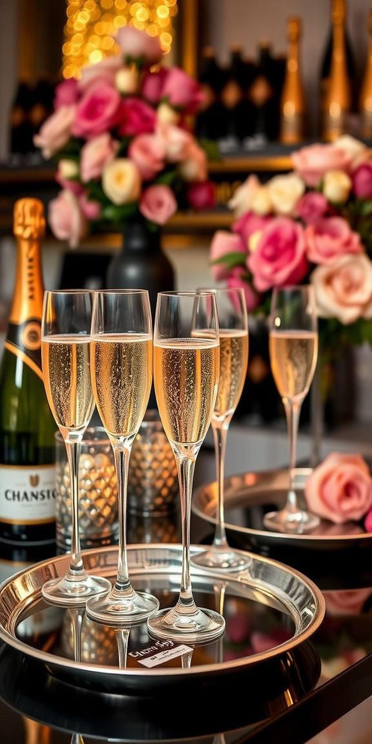 Chic Champagne Bar With Glassware Displays