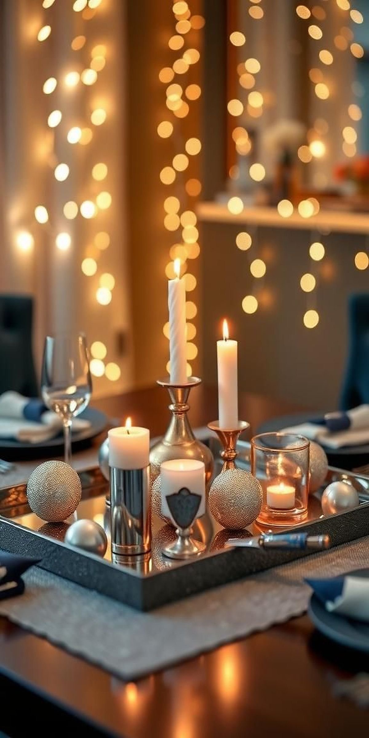 Mirrored Surfaces Reflecting Festive Lights