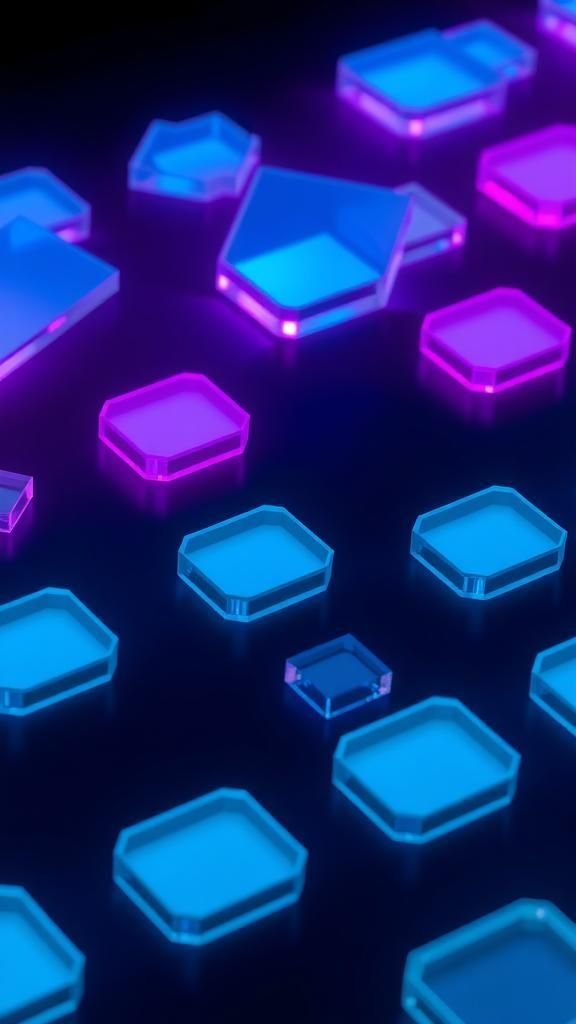 Iridescent Hex Grid With Floating Data Shards