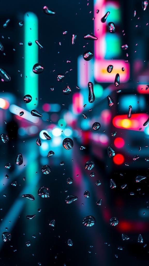 Rain-Soaked Glass Window To Holographic Cityscape