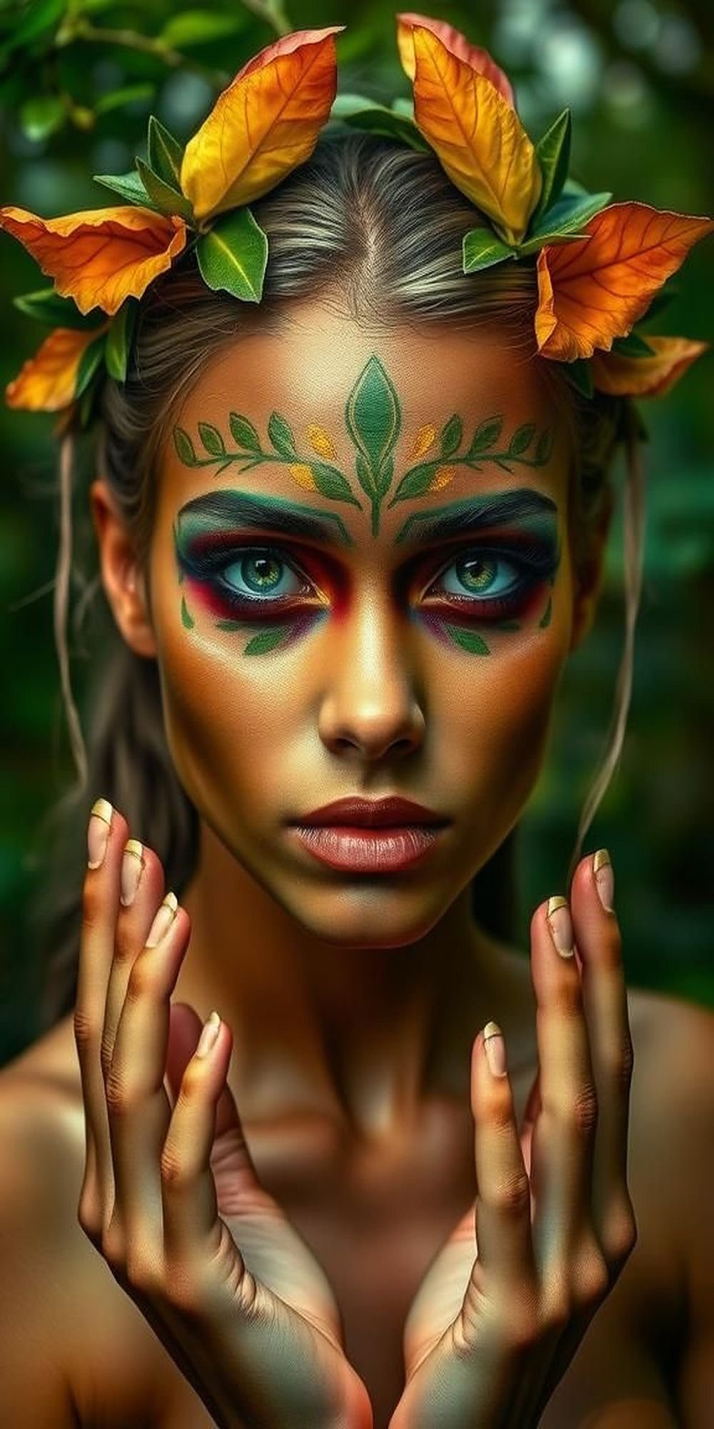 Forest Nymph With Earth Tones And Leaf Accents