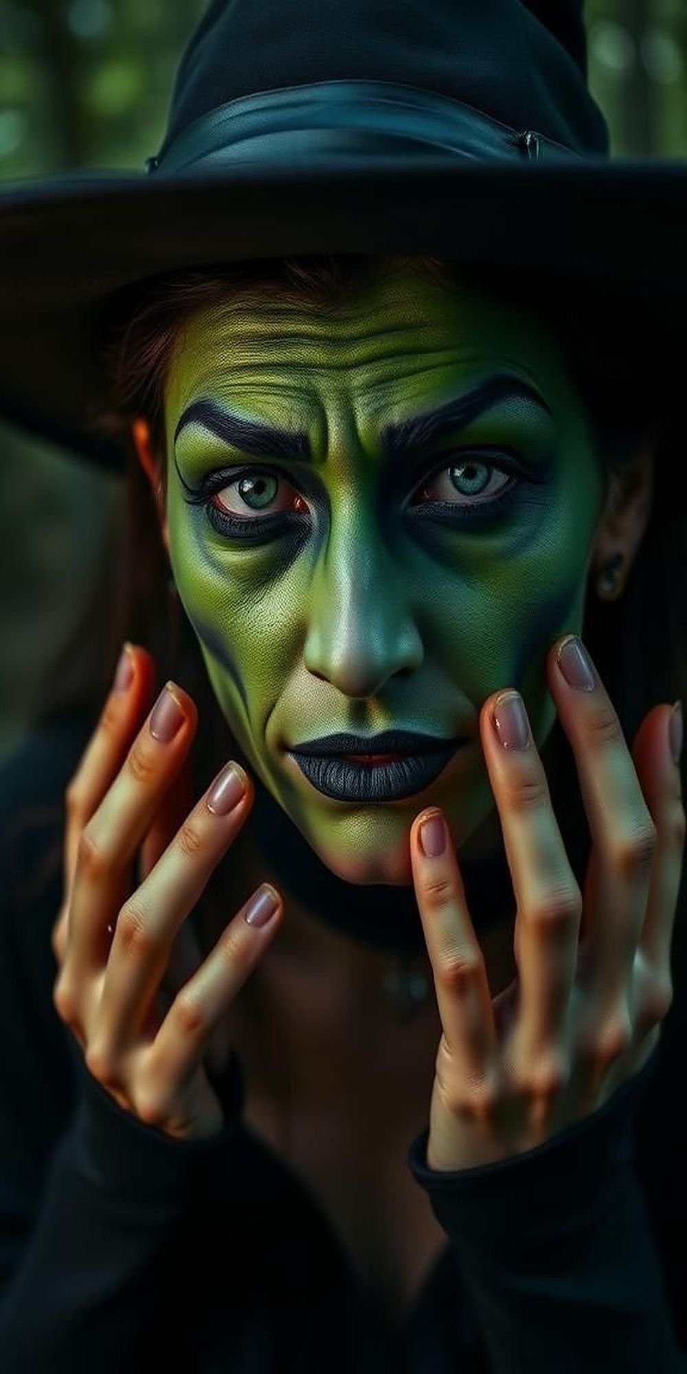Wicked Witch With Green Skin And Smoky Eyes