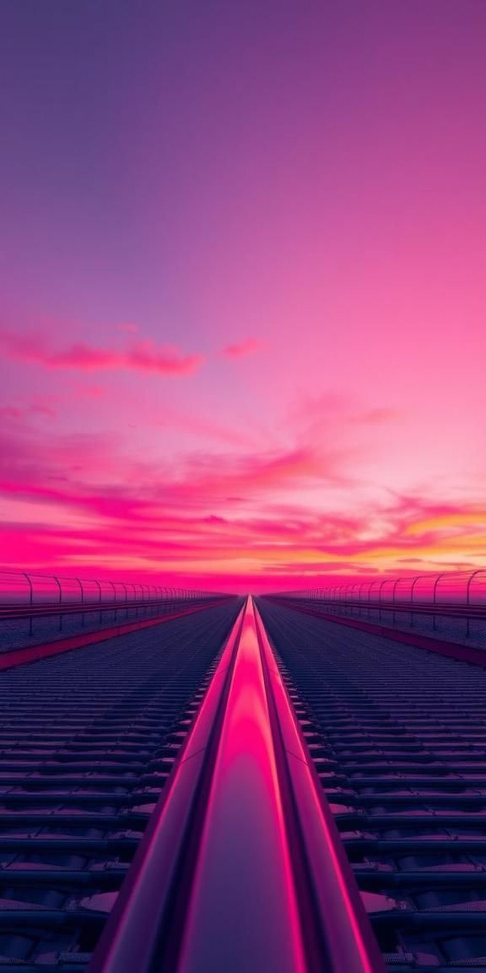 Vaporwave Sunset Chrome With Grid Reflections