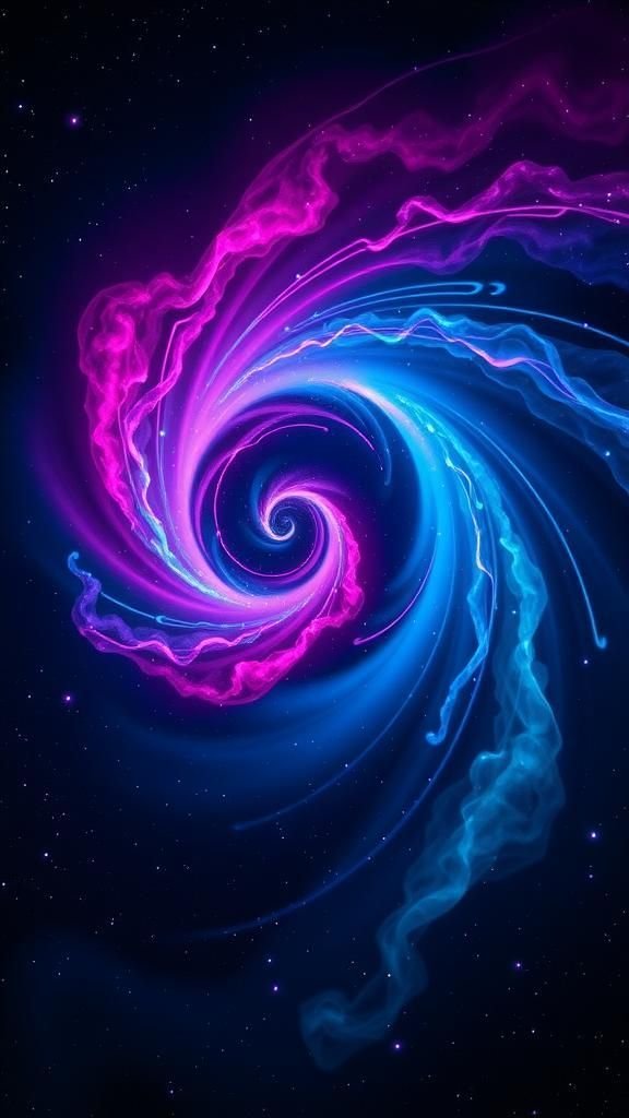Cosmic Neon Nebula Swirl And Stars