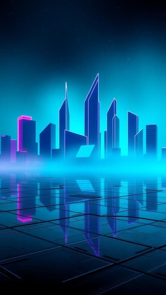 Cyber Grid City In Electric Fog