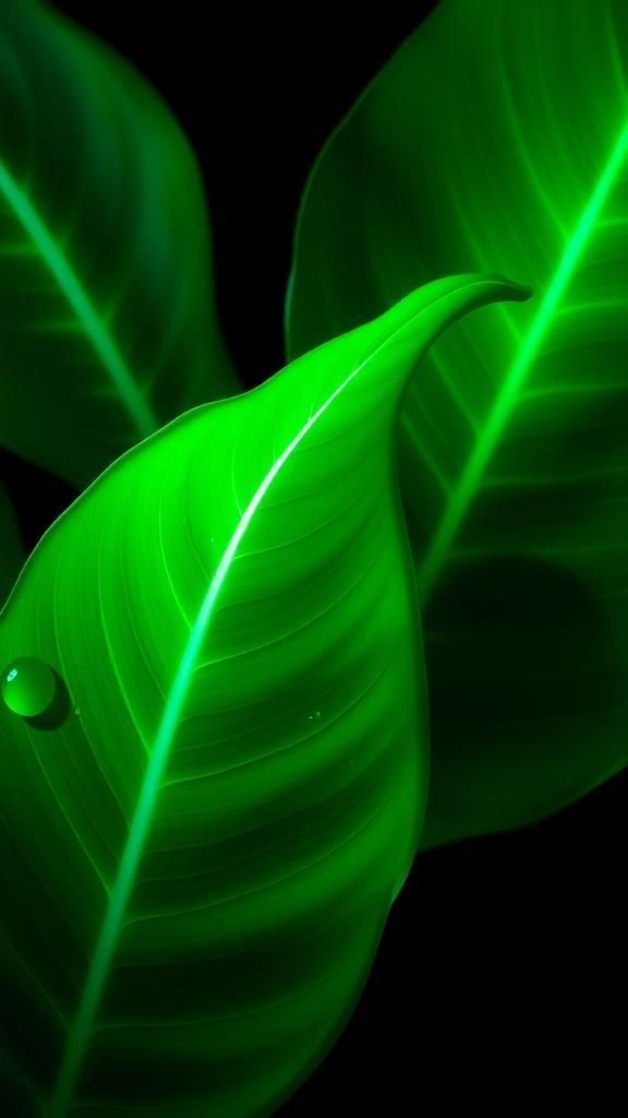Neon Jungle Leaves With Luminous Veins