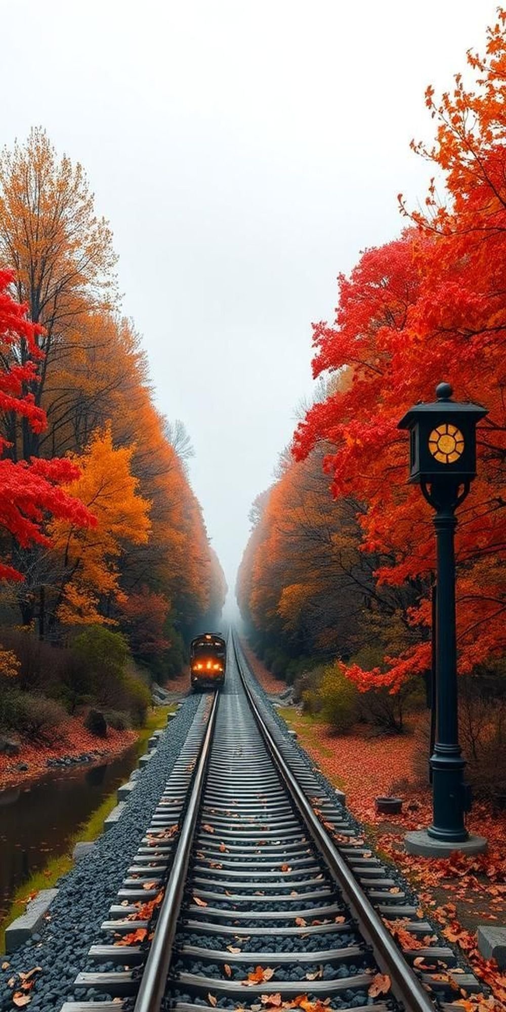 Autumn Forest Railway And Passing Pixel Train