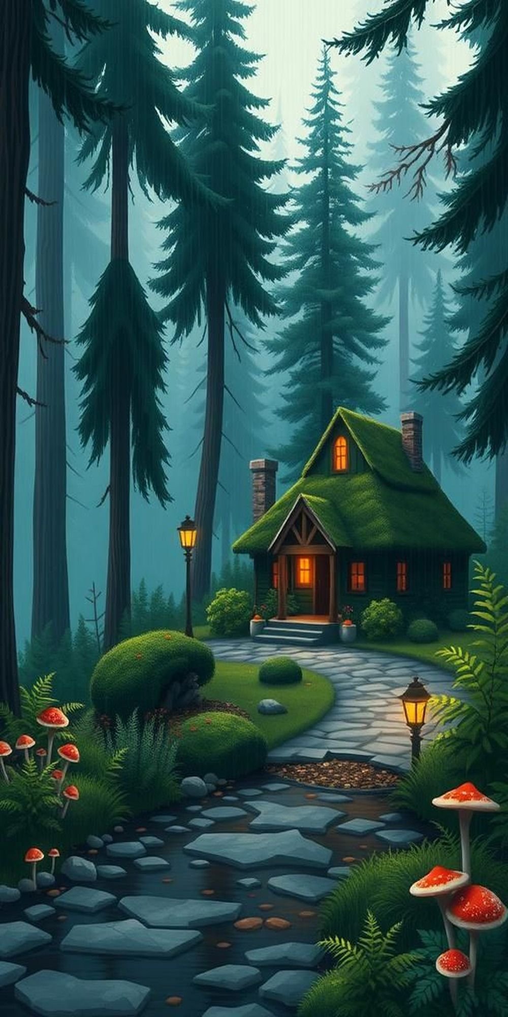 Cozy 8-Bit Cottage In Rainy Forest