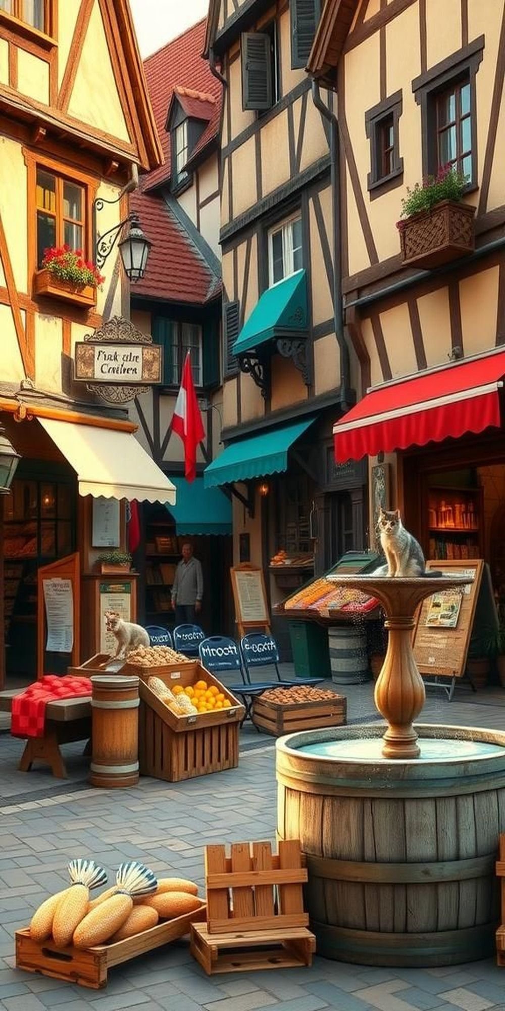 Medieval Village Market At Warm Golden Hour