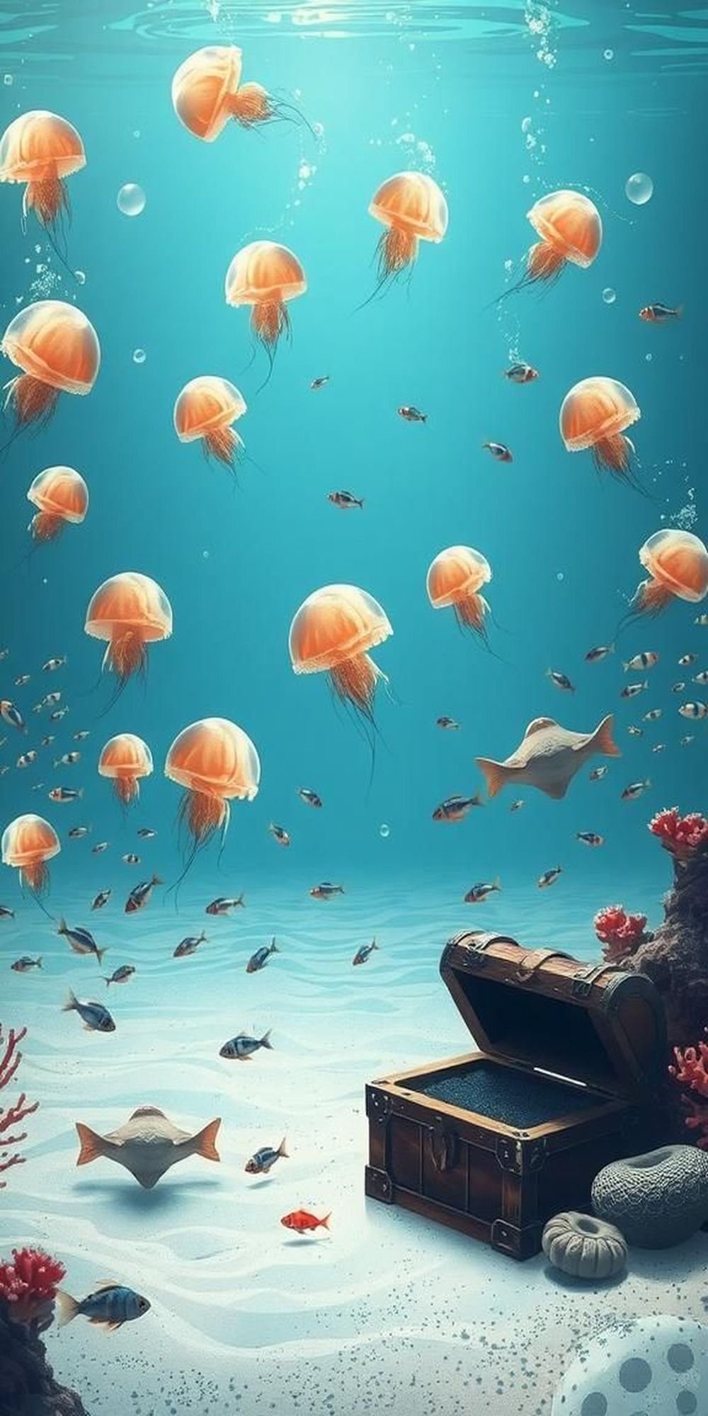 Pixel Aquarium With Jellyfish And Swaying Coral