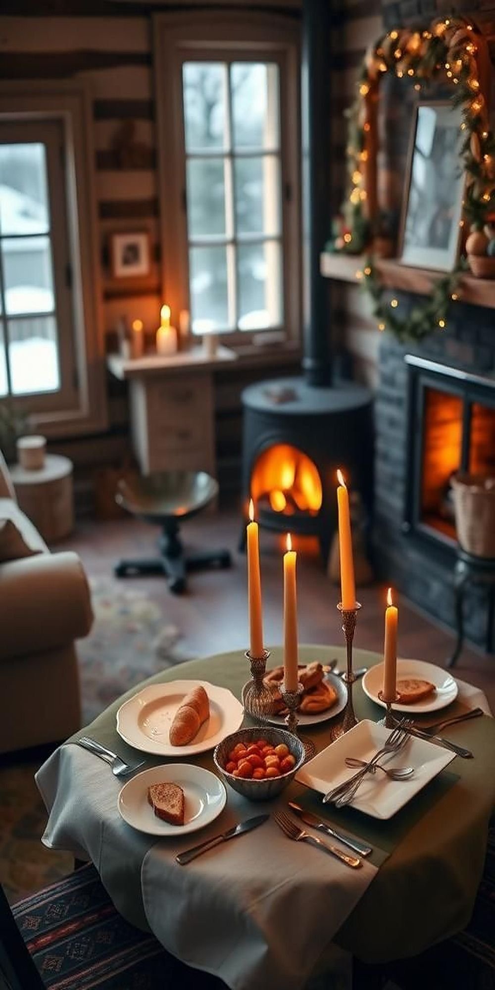 Cozy Fireplace Dinner At Home