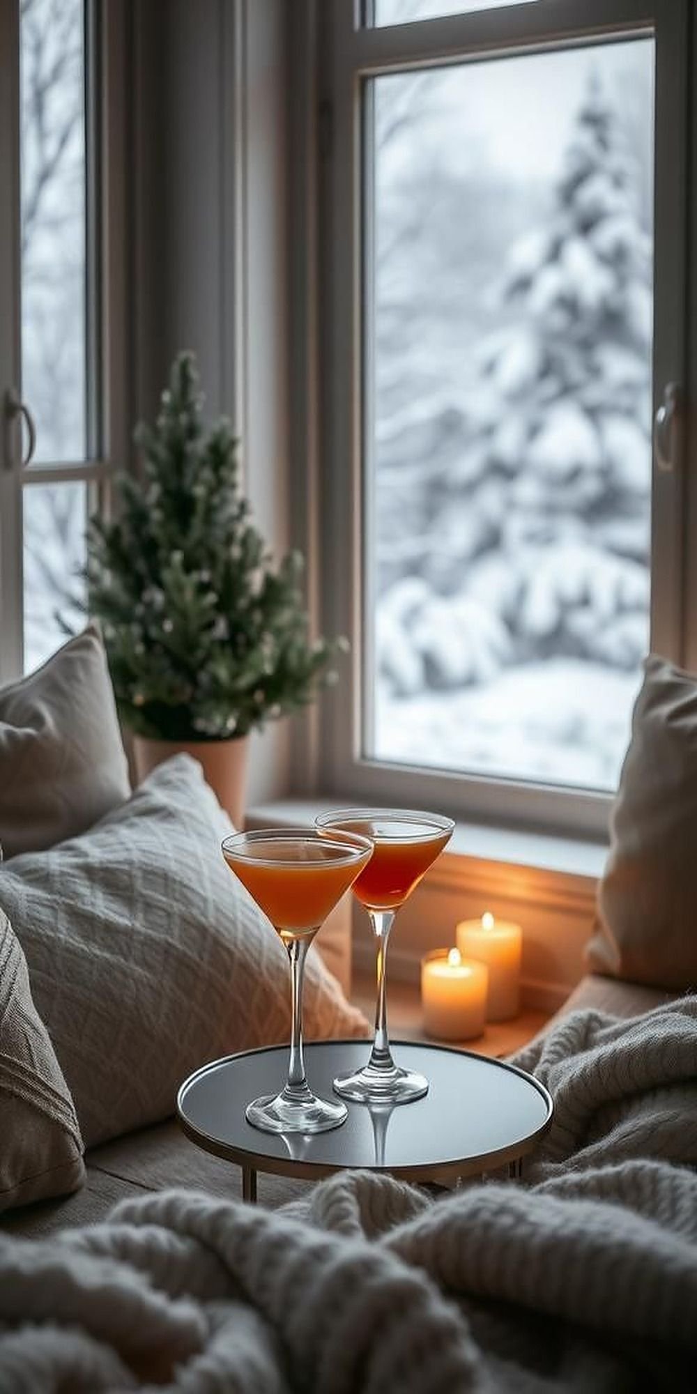 Sip Cocktails by a Snowy Window View