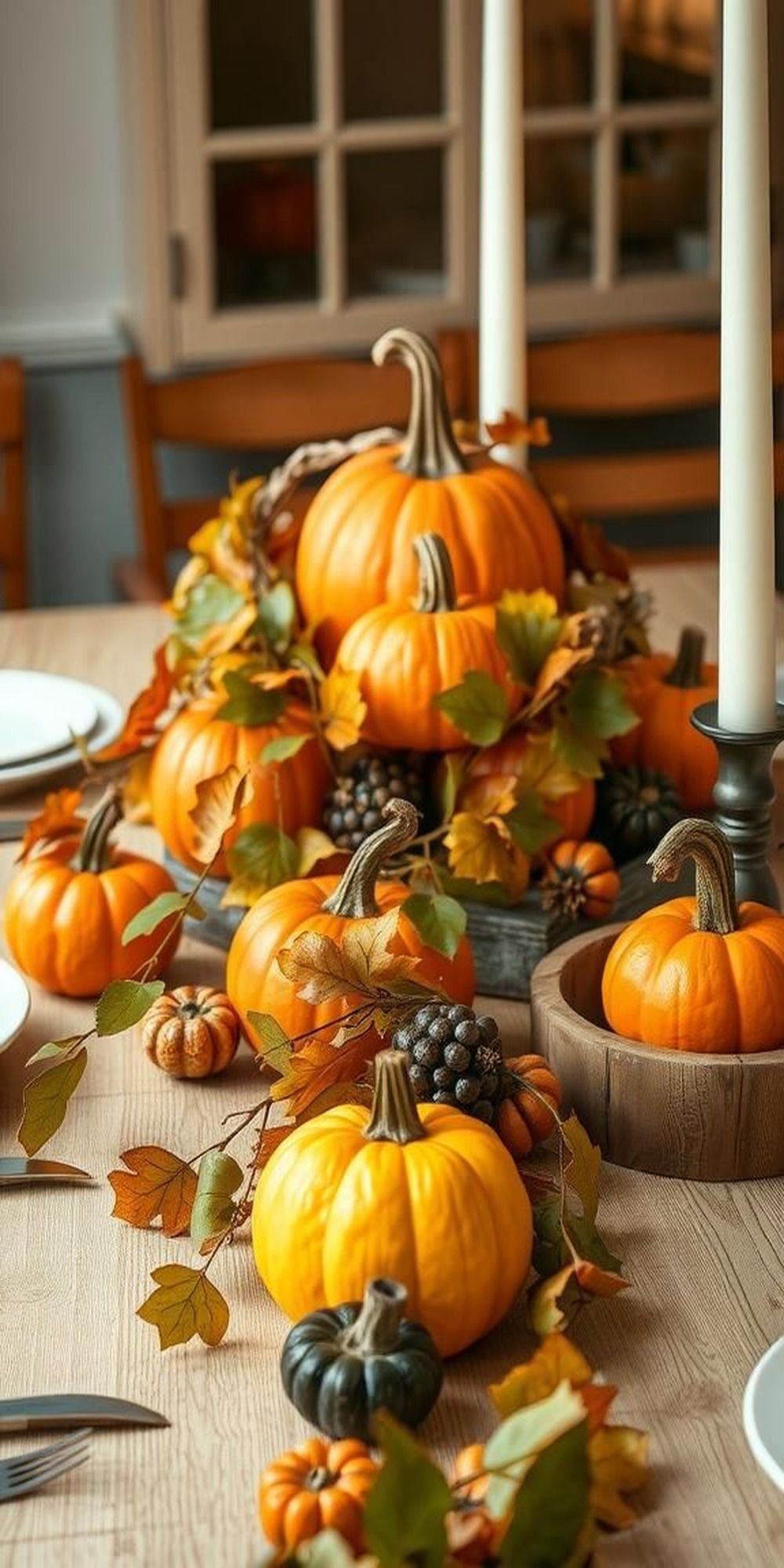 Natural Leaf Garlands Weaving Through The Centerpiece