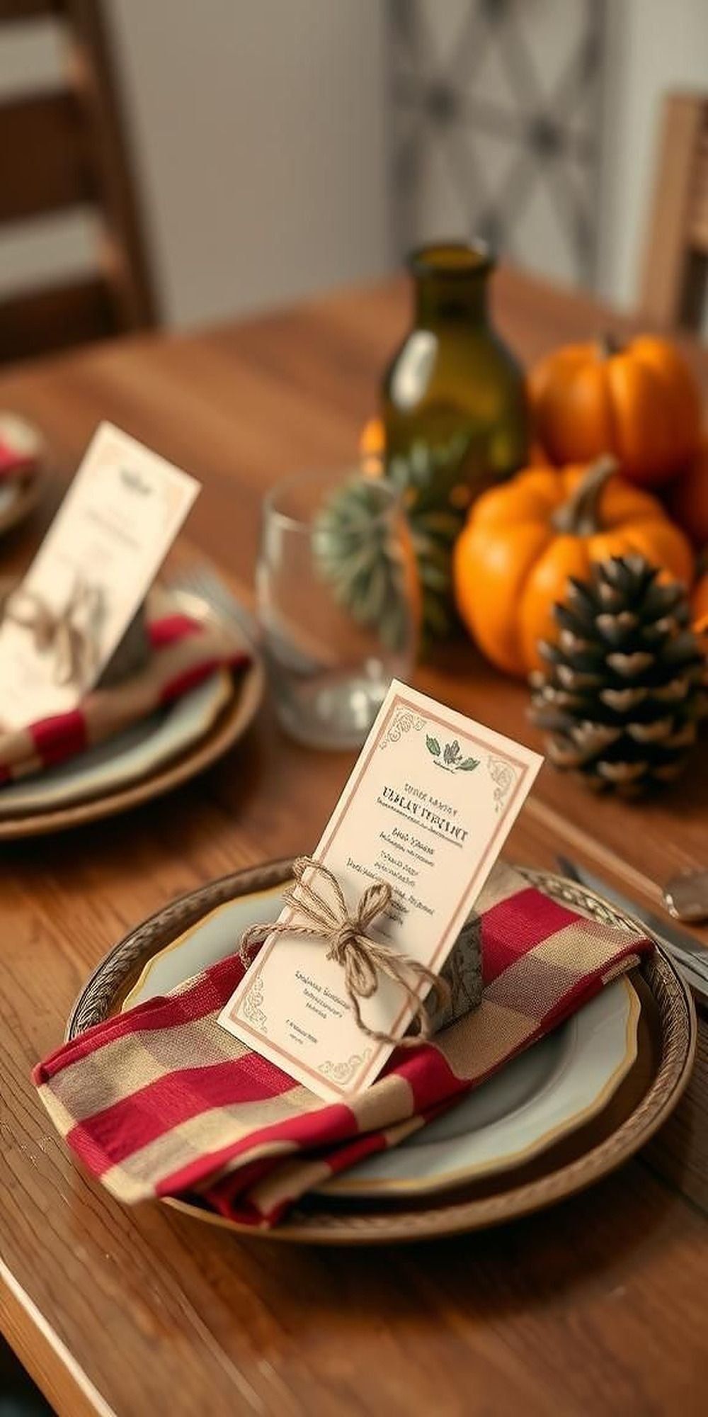 Plaid Napkins With Twine-Tied Menu Cards
