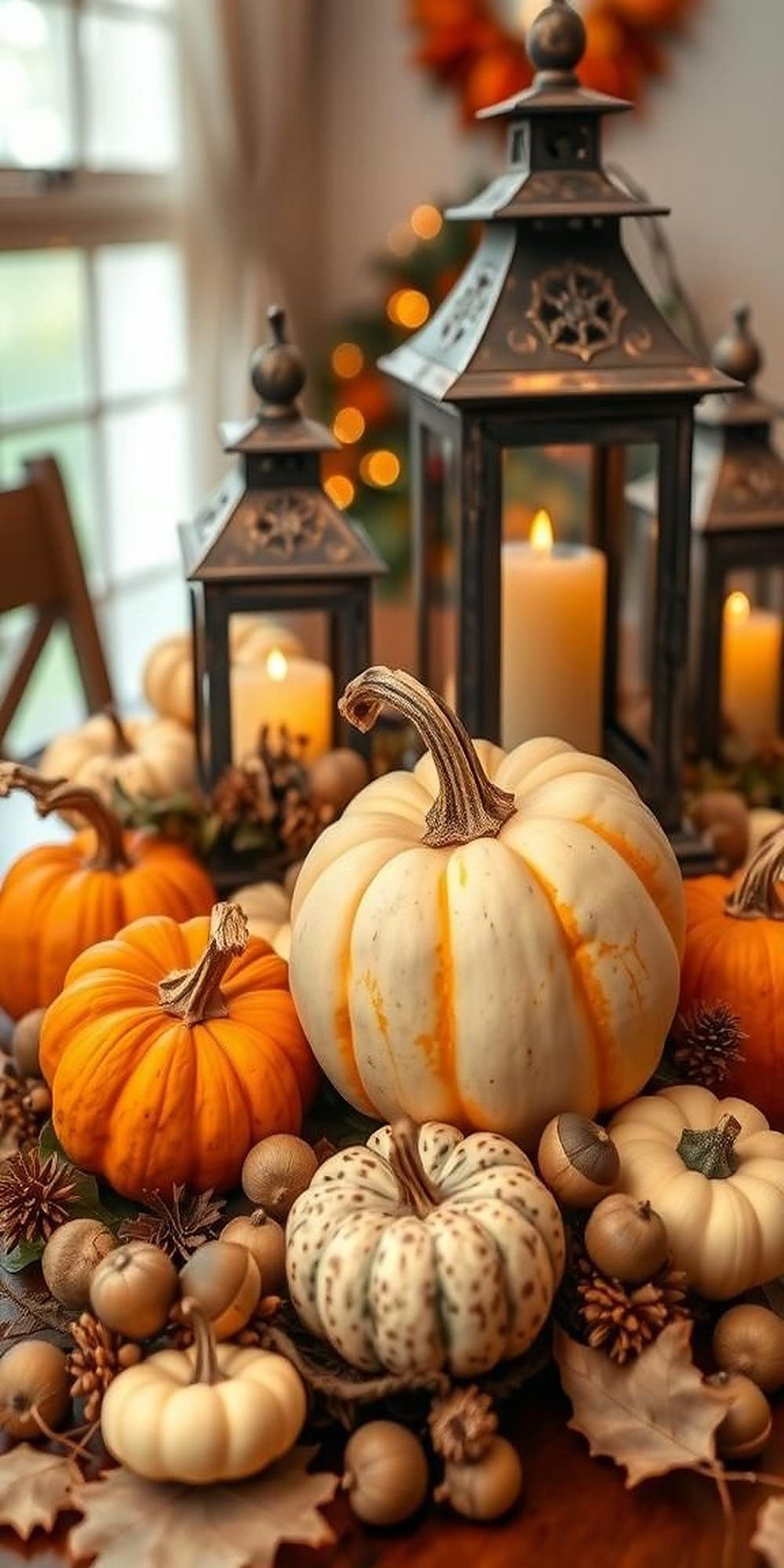 Pumpkin Centerpieces With Rustic Lanterns