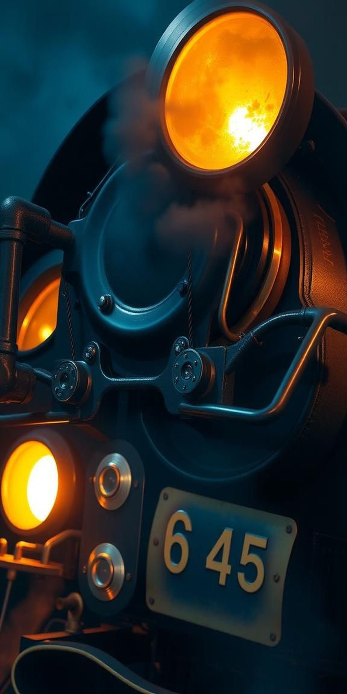 Midnight Locomotive With Exposed Valves And Sparks