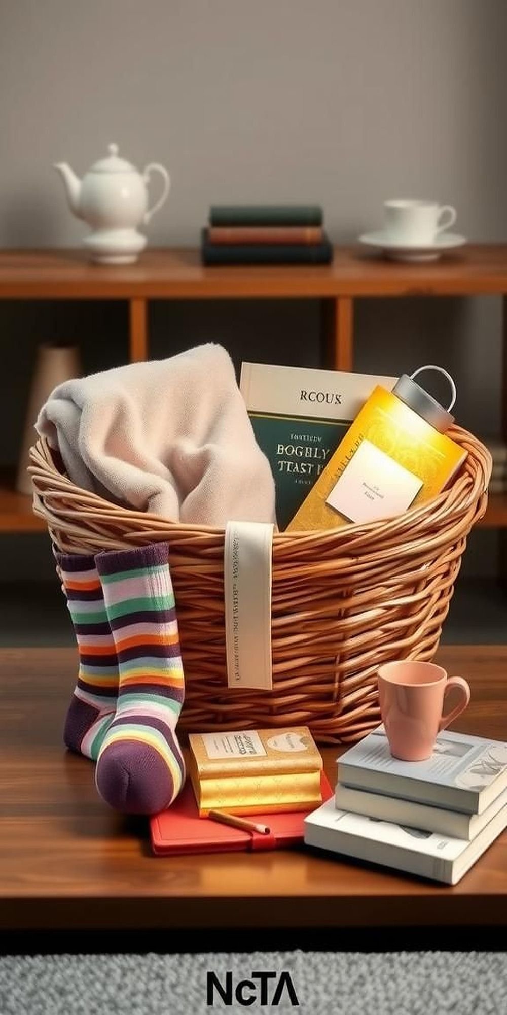 Book Lover’s Basket Filled with Stories and Comforts