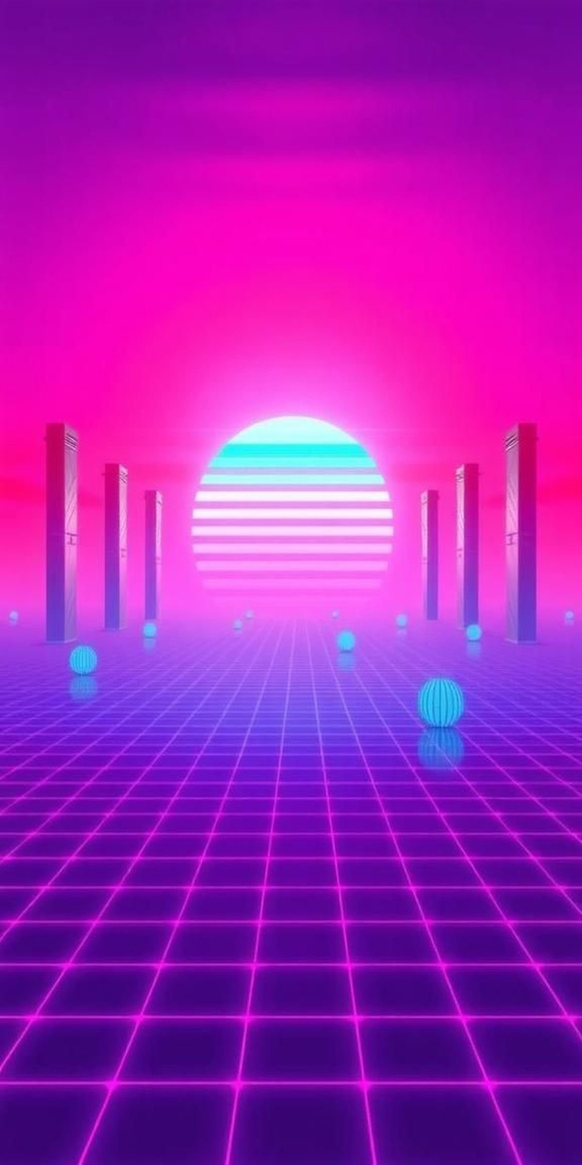 Neon Sunset Over An Endless Outrun Grid