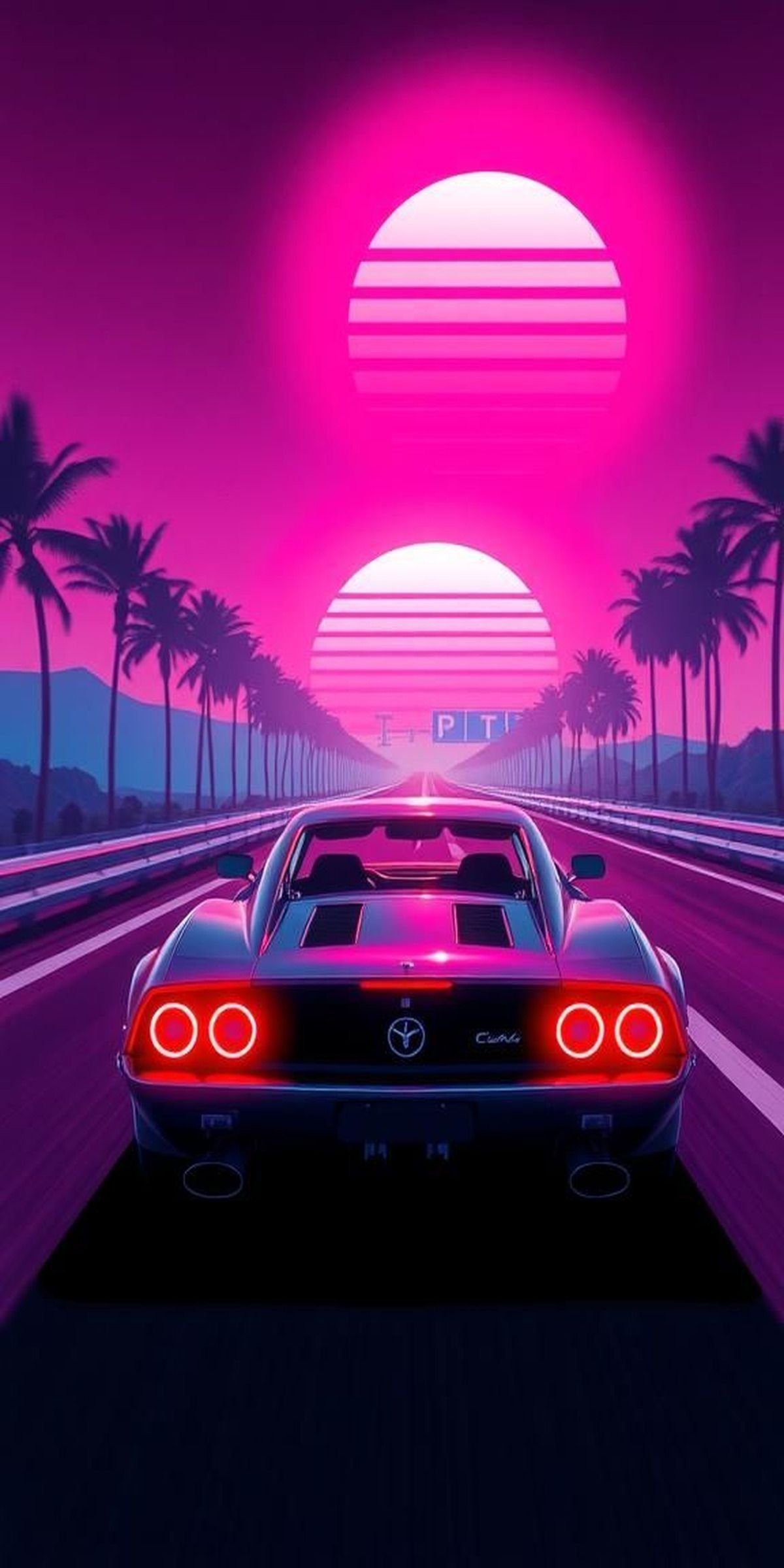 Retro Sports Car On A Neon Highway