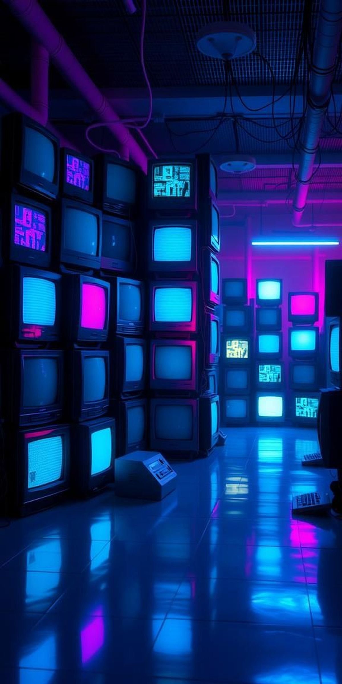 Stacked CRTs With VHS Static And Glow