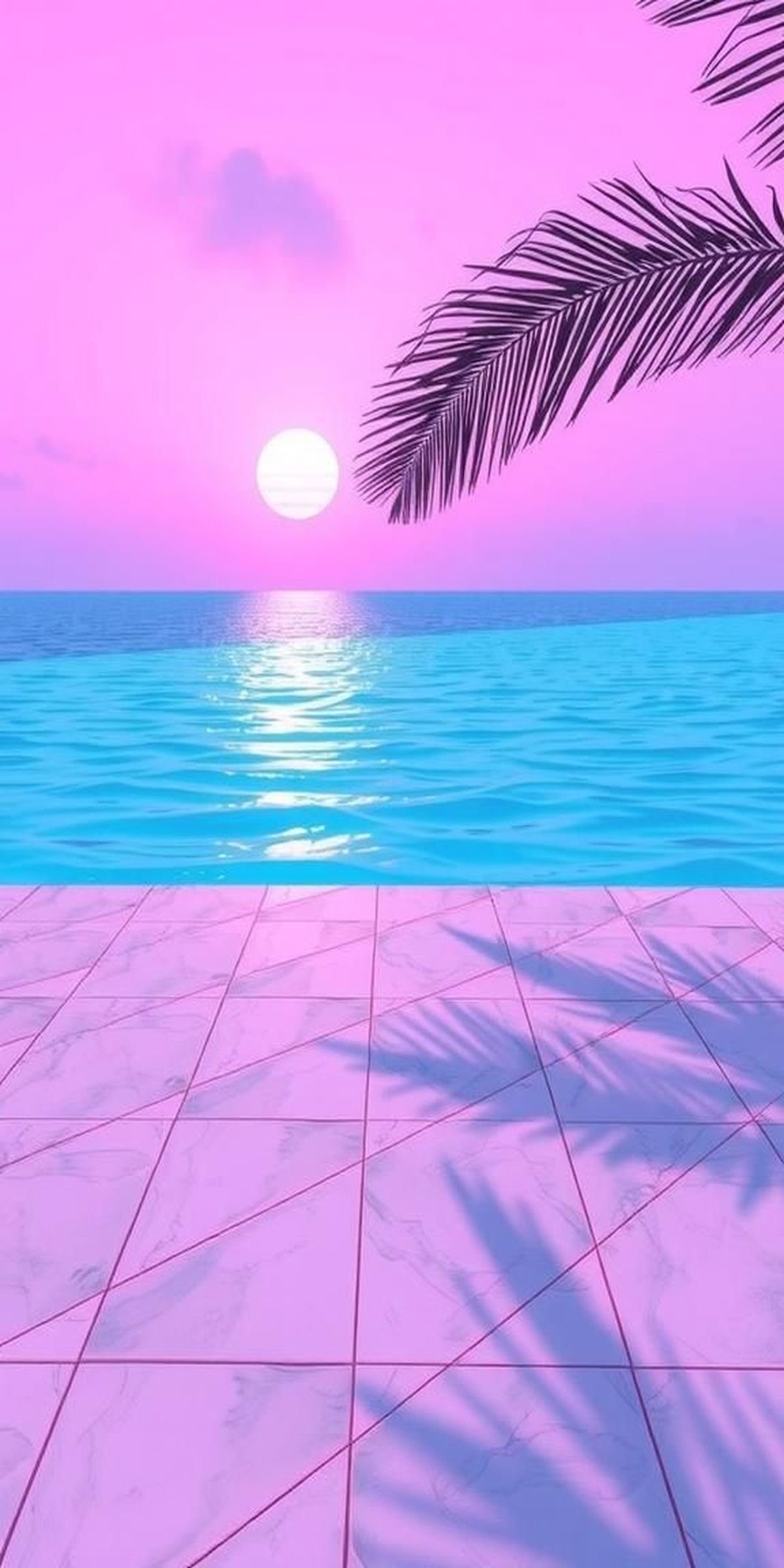 Tropical Beach With Checkerboard Marble Floor