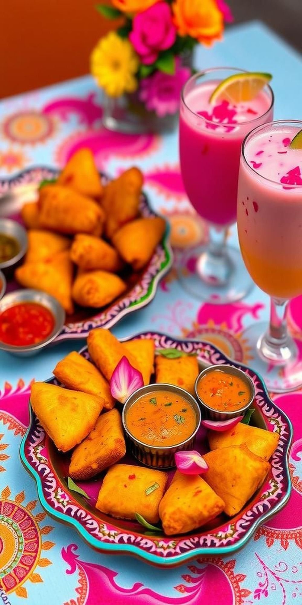 Traditional Indian Snacks And Refreshing Drinks
