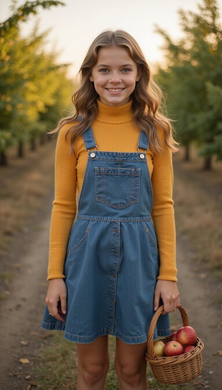 Layered Turtleneck And Denim Pinafore Dress