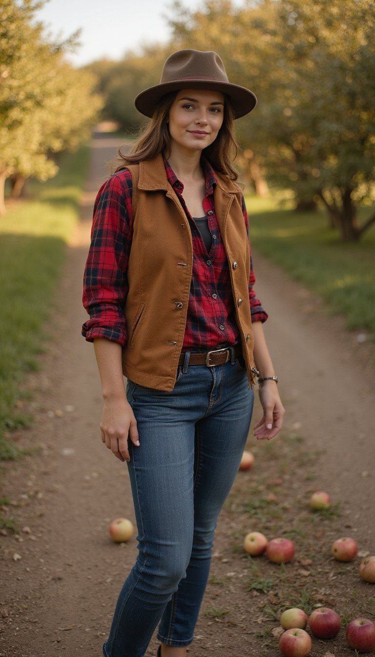 Rustic Vest, Flannel, And Wool Fedora Combo