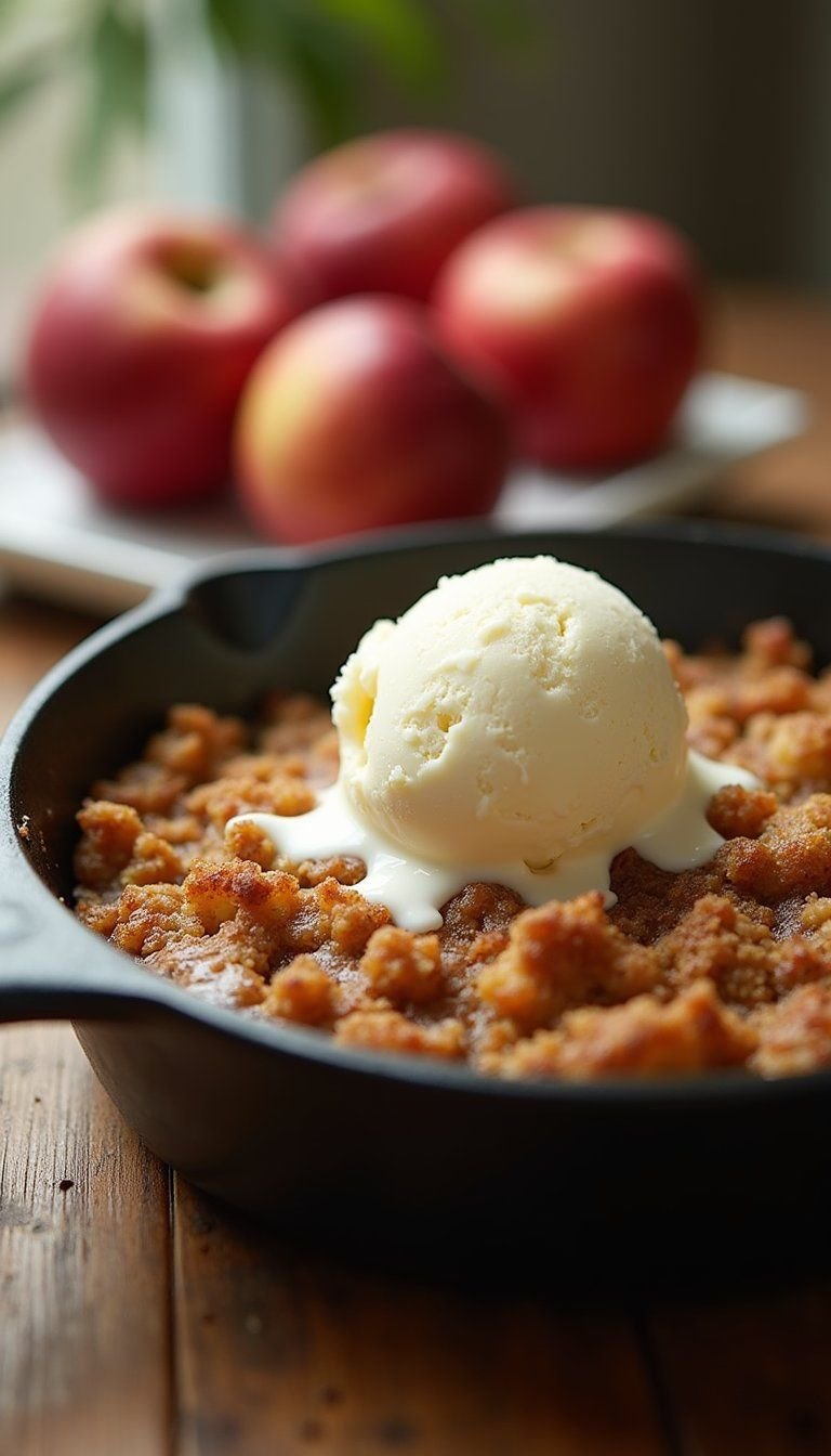 Crunchy Skillet Apple Crisp With Ice Cream