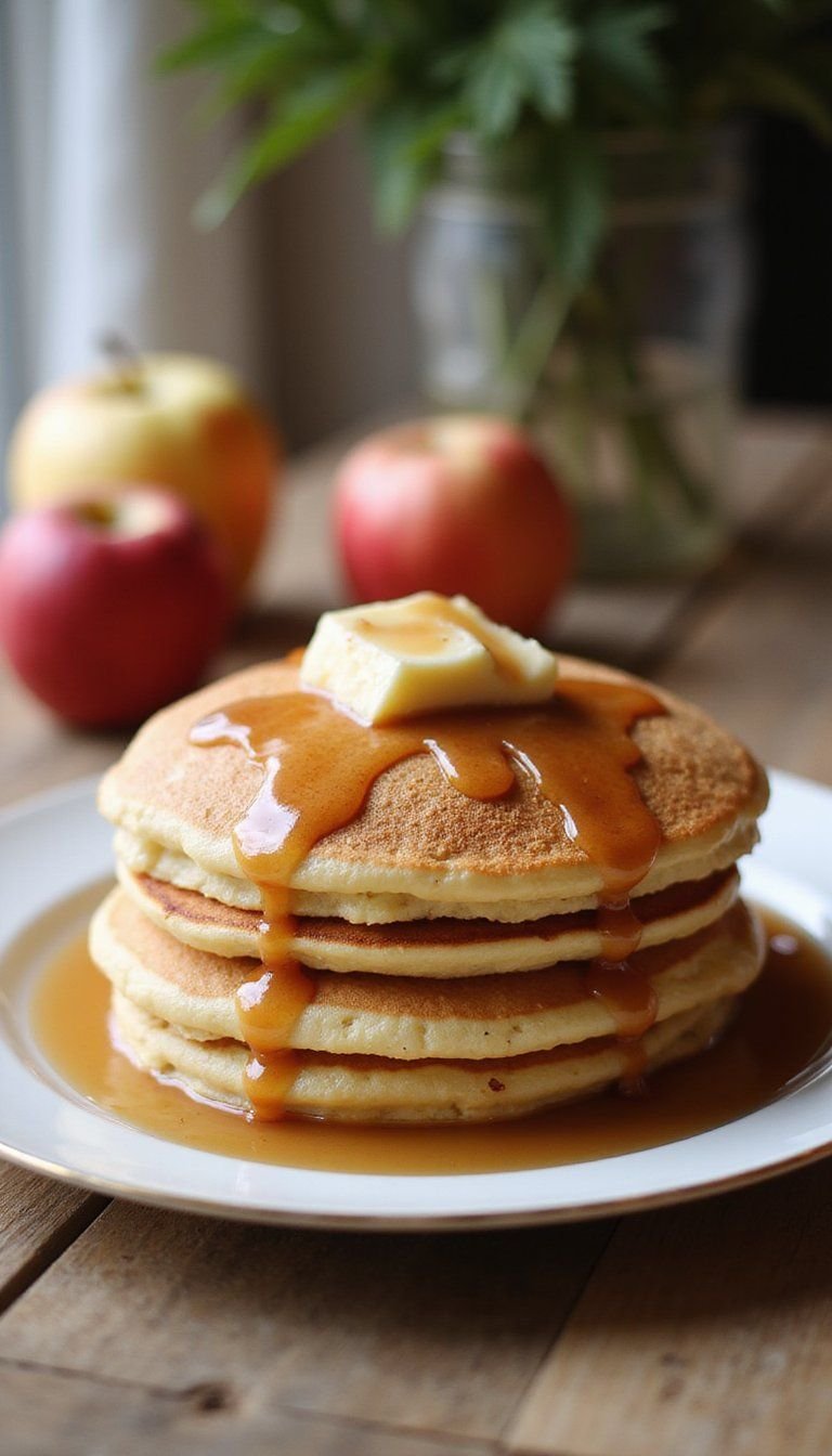 Maple Apple Pancakes With Cinnamon Butter Drizzle