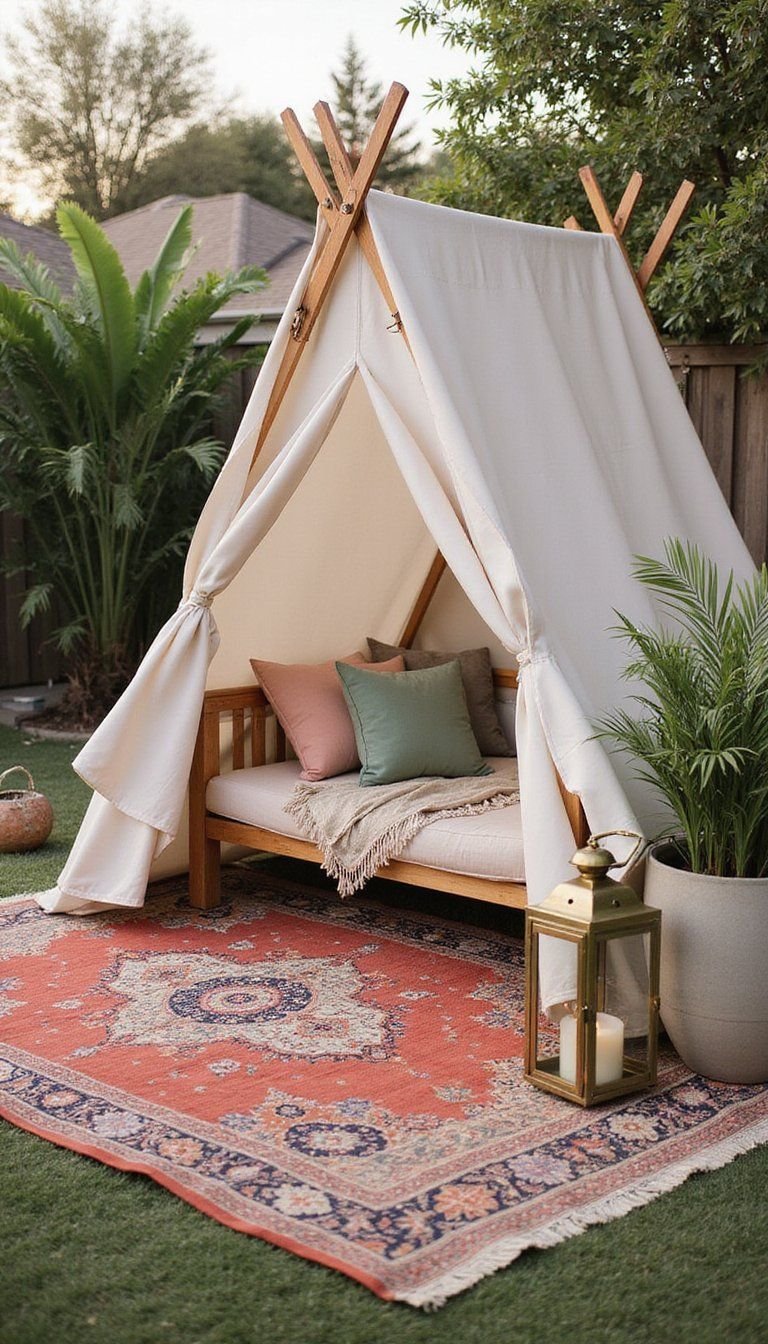 Backyard Glamping With Canopy And Rugs